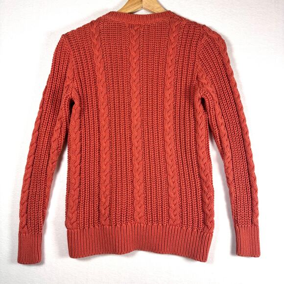 L.L BEAN Cable Knit Cotton Button Down Cardigan Sweater Size Small Orange - Picture 2 of 6